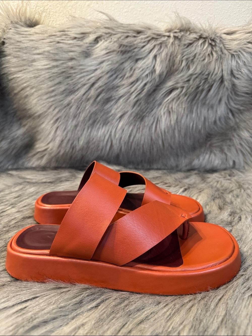 STAUD Orange Crisscross Platform Slide Sandals Size 38